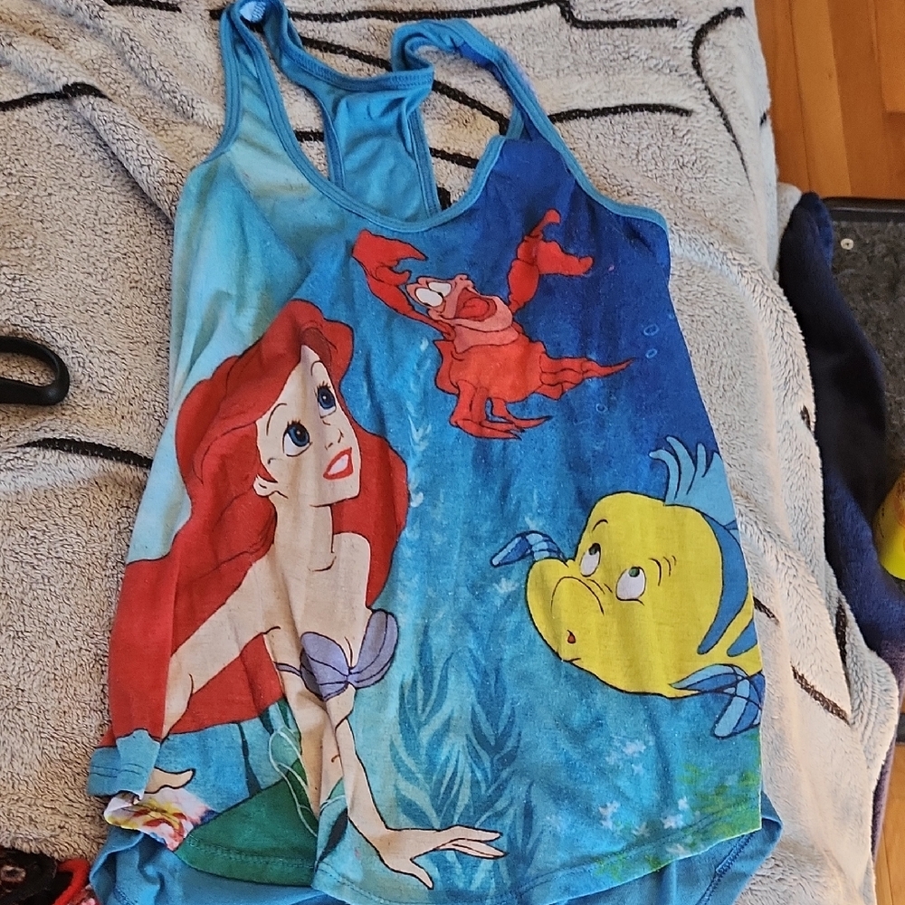 Disney Blue Tank Top with Ariel, Flounder & Sebastian